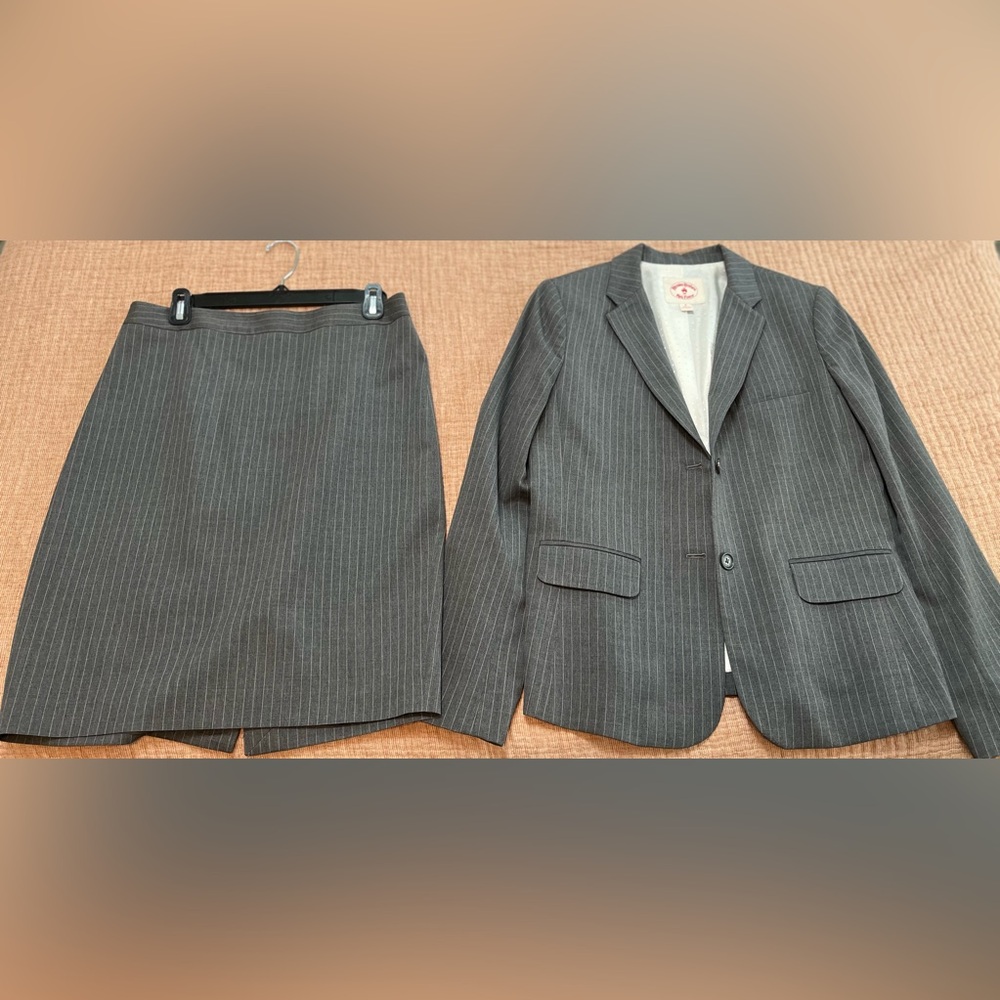 Brooks Brothers Wool Charcoal Pinstripe Skirt Suit Jacket and Skirt Set